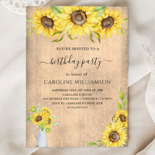 Rustic Watercolor Boho Sunflowers Birthday Party Invitation