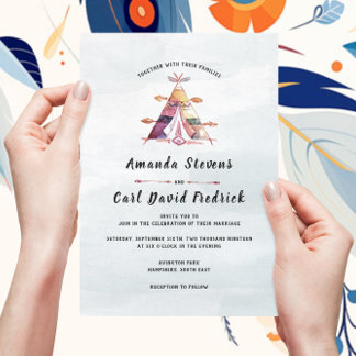 Rustic Watercolor Boho Tipi Tent Wedding Invitation