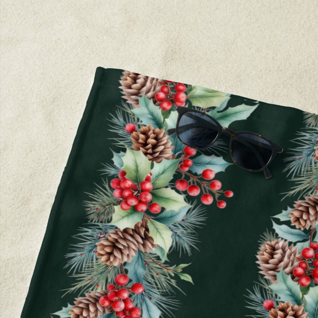 Rustic Watercolor Border Beach Towel (In Situ)