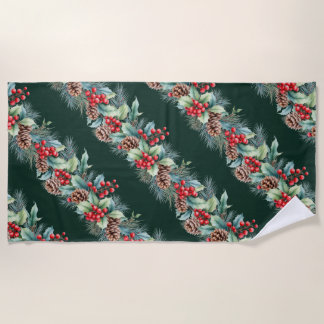 Rustic Watercolor Border Beach Towel