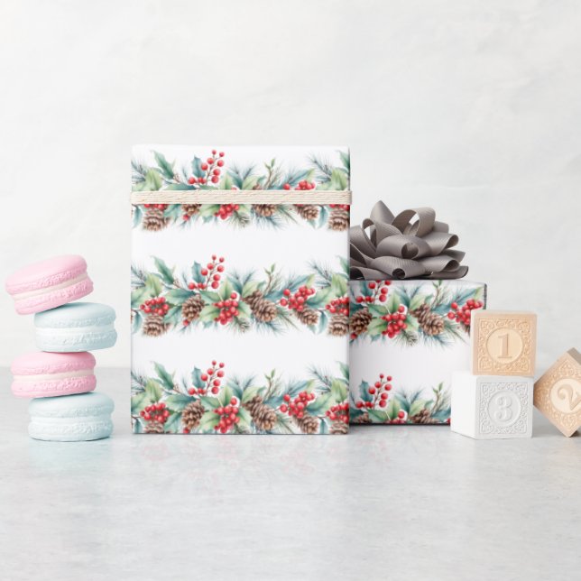 Rustic Watercolor Border Wrapping Paper (Baby Shower)