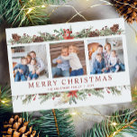 Rustic Watercolor Botanical Christmas 3 Photo  Holiday Card<br><div class="desc">This beautiful rustic woodland Christmas card, features family name and year, with 3 photos framed at the top and bottom with a variety of watercolor winter greenery and pinecones. Please check out the collection for matching products, and feel free to contact me through Zazzle Chat for design tweaks, other colorways,...</div>