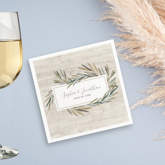 Rustic Watercolor Botanical Herb Wood Wedding Napkin (Creator Uploaded)