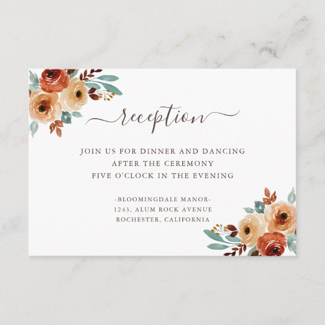Rustic Watercolor Botanical Wedding Reception Enclosure Card (Front)