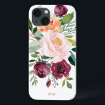 Rustic Watercolor Botanical with Monogram iPhone 13 Case<br><div class="desc">Beautifully feminine with rustic charm, this botanical design features a bouquet of watercolor roses, mixed flowers and greenery in a trendy colour scheme of burgundy, pink and russet orange with trailing greenery. A text template is included to personalise this design with your desired monogram initials, name or other desired text...</div>