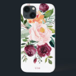 Rustic Watercolor Botanical with Monogram iPhone 13 Case<br><div class="desc">Beautifully feminine with rustic charm, this botanical design features a bouquet of watercolor roses, mixed flowers and greenery in a trendy colour scheme of burgundy, pink and russet orange with trailing greenery. A text template is included to personalise this design with your desired monogram initials, name or other desired text...</div>