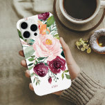 Rustic Watercolor Botanical with Monogram iPhone 16 Pro Max Case<br><div class="desc">Beautifully feminine with rustic charm, this colourful botanical design features a bouquet of watercolor roses, mixed flowers and greenery in a trendy colour scheme of burgundy, pink and russet orange with trailing greenery. A text template is included to personalise this design with your desired monogram initials, name or other text...</div>