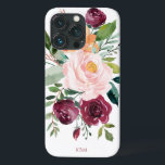 Rustic Watercolor Botanical with Monogram iPhone 13 Pro Case<br><div class="desc">Beautifully feminine with rustic charm, this botanical design features a bouquet of watercolor roses, mixed flowers and greenery in a trendy colour scheme of burgundy, pink and russet orange with trailing greenery. A text template is included to personalise this design with your desired monogram initials, name or other desired text...</div>