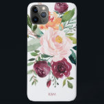 Rustic Watercolor Botanical with Monogram iPhone 11 Pro Max Case<br><div class="desc">Beautifully feminine with rustic charm, this botanical design features a bouquet of watercolor roses, mixed flowers and greenery in a trendy color scheme of burgundy, pink and russet orange with trailing greenery. A text template is included to personalize this design with your desired monogram initials, name or other desired text...</div>