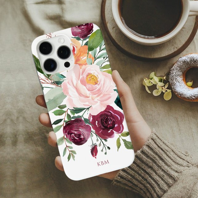 Rustic Watercolor Botanical with Monogram iPhone Case (Creator Uploaded)