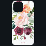 Rustic Watercolor Botanical with Your Monogram iPhone 12 Pro Max Case<br><div class="desc">Beautifully feminine with rustic charm, this trendy botanical design features a bouquet of watercolor roses, mixed flowers and greenery in a trendy colour scheme of burgundy, pink and russet orange with trailing greenery. A text template is included to personalise this design with your desired monogram initials, name or other desired...</div>