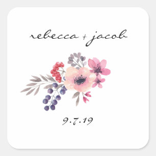 Rustic Watercolor Bride & Groom Wedding Sticker