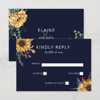 Rustic Watercolor Burgundy Sunflowers Fall Wedding RSVP Card