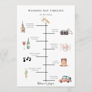 Rustic Watercolor Burgundy Wedding Timeline Programme