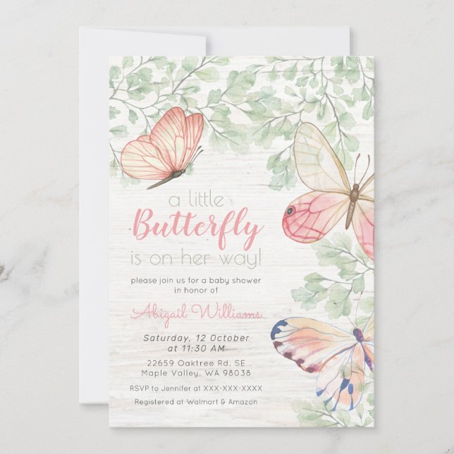Rustic Watercolor Butterflies Girl Baby Shower Invitation (Front)