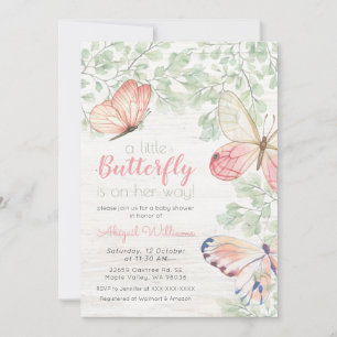 Rustic Watercolor Butterflies Girl Baby Shower Invitation