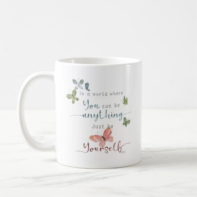 Rustic Watercolor Butterflies Quote Coffee Mug (Left)