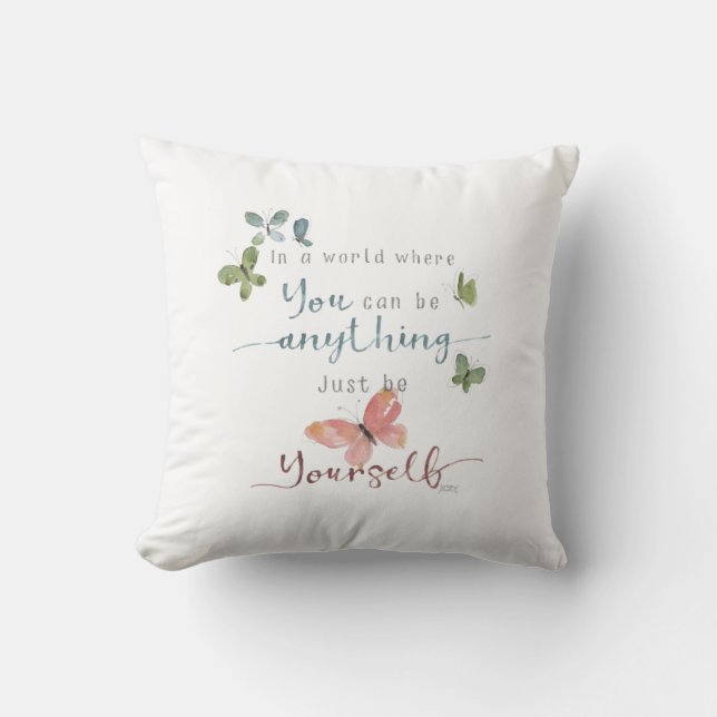 Rustic Watercolor Butterflies Quote Cushion (Front)