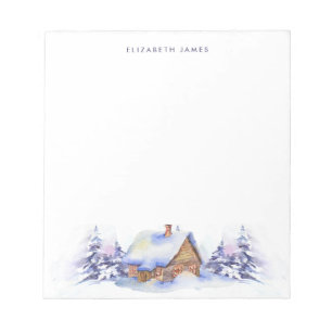 Rustic Watercolor Cabin Blue Forest Personalised  Notepad