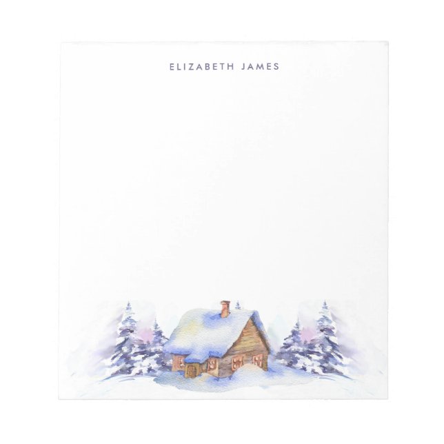 Rustic Watercolor Cabin Blue Forest Personalised  Notepad (Front)