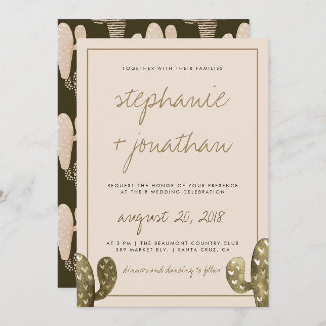 Rustic Watercolor Cactus Wedding Invitation (Front/Back)