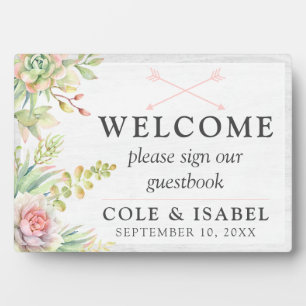 Rustic Watercolor Cactus Welcome Wedding Guestbook Plaque