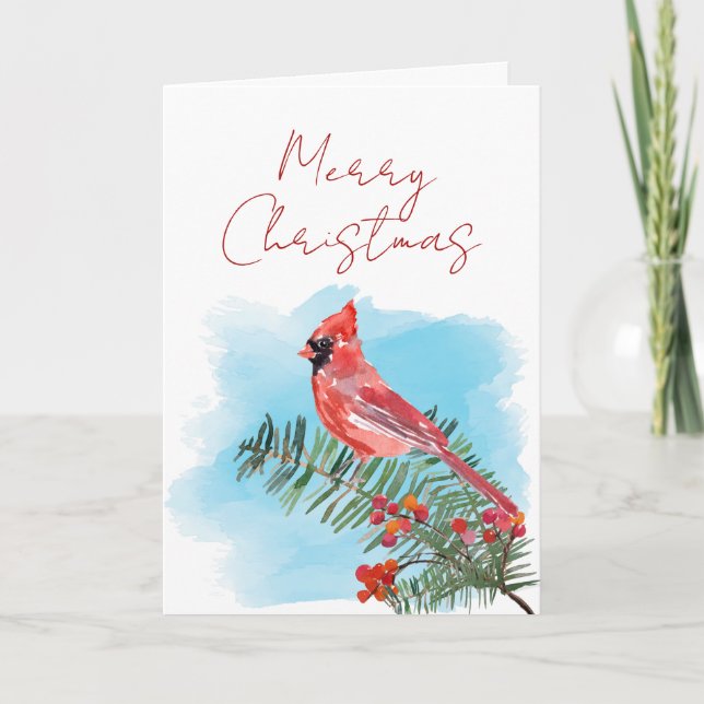 Rustic Watercolor Cardinal Christmas Card (Front)