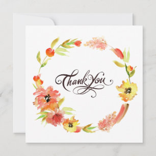 Rustic Watercolor Chic Floral Wreath Thank You