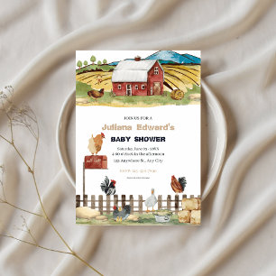 Rustic Watercolor Chicken Farm Baby Shower Invitation