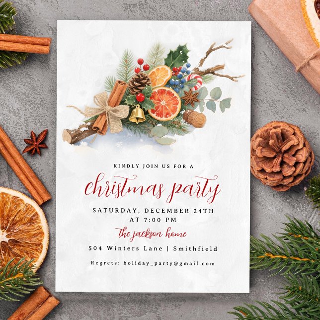 Rustic Watercolor Christmas Botanical Arrangement  Invitation (Creator Uploaded)