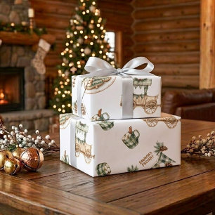 Rustic Watercolor Christmas Custom Name Men's Wrapping Paper