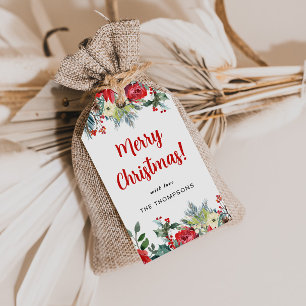 Rustic Watercolor Christmas Flowers Christmas Gift Tags