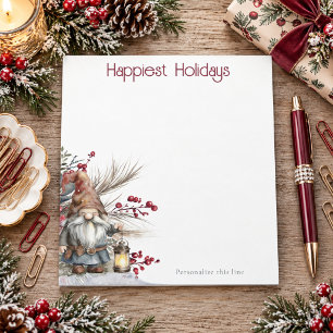 Rustic Watercolor Christmas Gnome Personalised Notepad