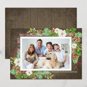 Rustic Watercolor Christmas Holly Jolly Floral Invitation