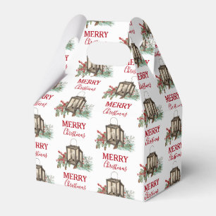 Rustic Watercolor Christmas Lantern Pine Berries Favour Box