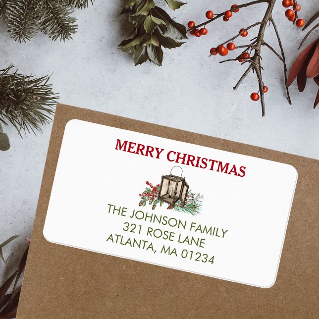Rustic Watercolor Christmas Lantern Pine Berries Label (Rustic Watercolor Christmas Lantern Pine Berries Label)