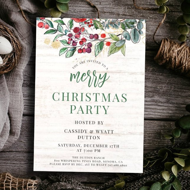 Rustic Watercolor Christmas Party Invitation (Creator Uploaded)