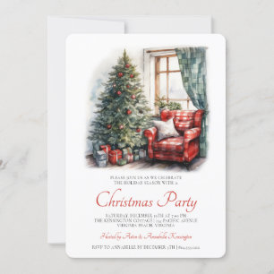 Rustic Watercolor Christmas Party Invitation