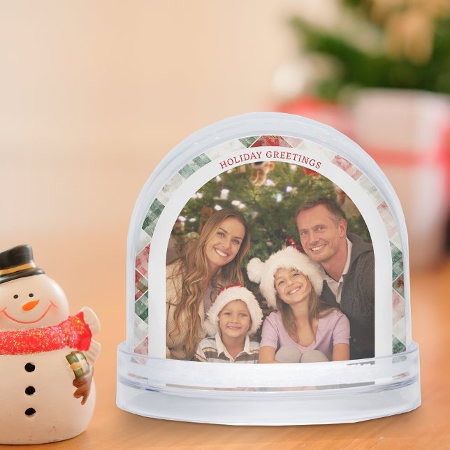Rustic Watercolor Christmas Plaid Photo Snow Globe (Creator Uploaded)