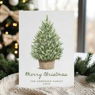 Rustic Watercolor Christmas Tree Non-Photo Holiday Card