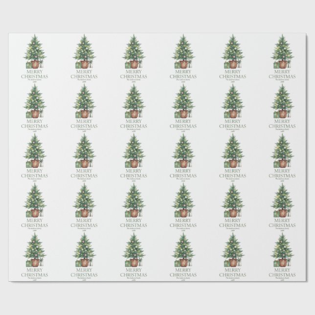 Rustic Watercolor Christmas Tree Non-Photo Wrapping Paper (Flat)