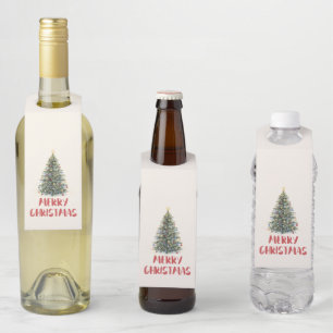 Rustic Watercolor Christmas Tree Xmas Holidays Bottle Tag