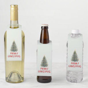 Rustic Watercolor Christmas Tree Xmas Holidays Bottle Tag