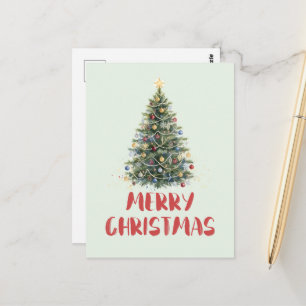 Rustic Watercolor Christmas Tree Xmas Holidays Postcard
