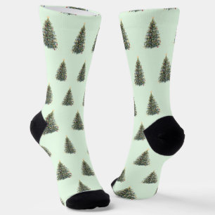 Rustic Watercolor Christmas Tree Xmas Holidays Socks