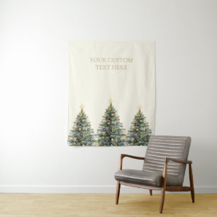 Rustic Watercolor Christmas Tree Xmas Holidays Tapestry