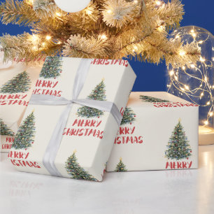 Rustic Watercolor Christmas Tree Xmas Holidays Wrapping Paper