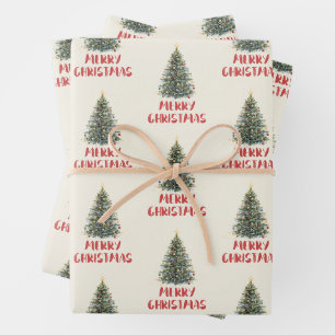 Rustic Watercolor Christmas Tree Xmas Holidays Wrapping Paper Sheet