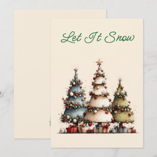 Rustic Watercolor Christmas Trees Let It Snow Holiday Card