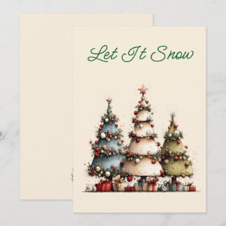 Rustic Watercolor Christmas Trees Let It Snow  Holiday Card